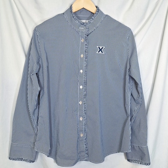 Original League Other - Xavier Musketeers Peter Millar XL Blouse Blue Check Gingham No Iron X Logo Ruffl